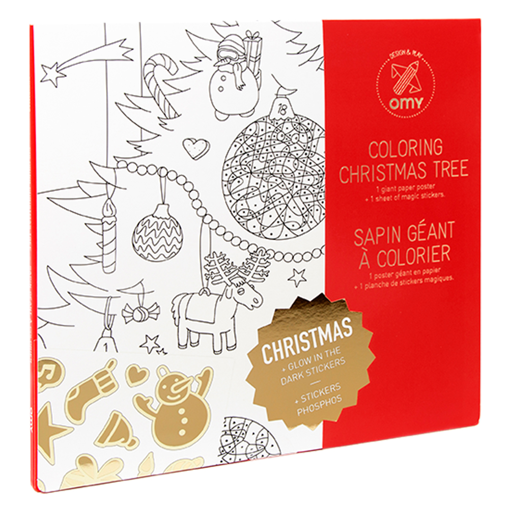 رسمة كبيرة للتلوين شجرة الكريسماس مع ملصقات من أومي